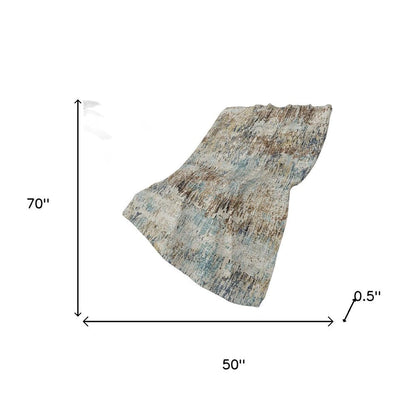 50" X 70" Beige Blue And Coffee Abstract Plush Throw Blanket HomeRoots