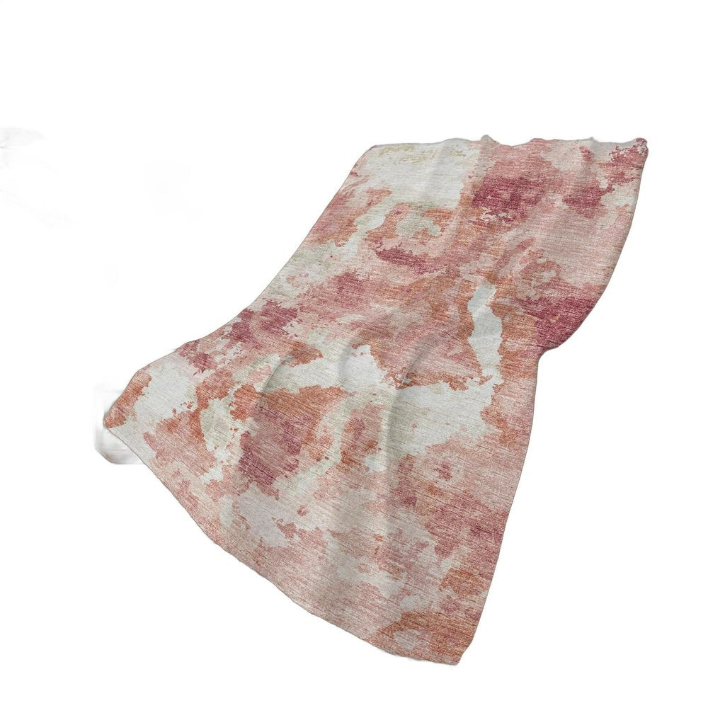 50" X 70" Pink And Ivory Abstract Plush Throw Blanket HomeRoots