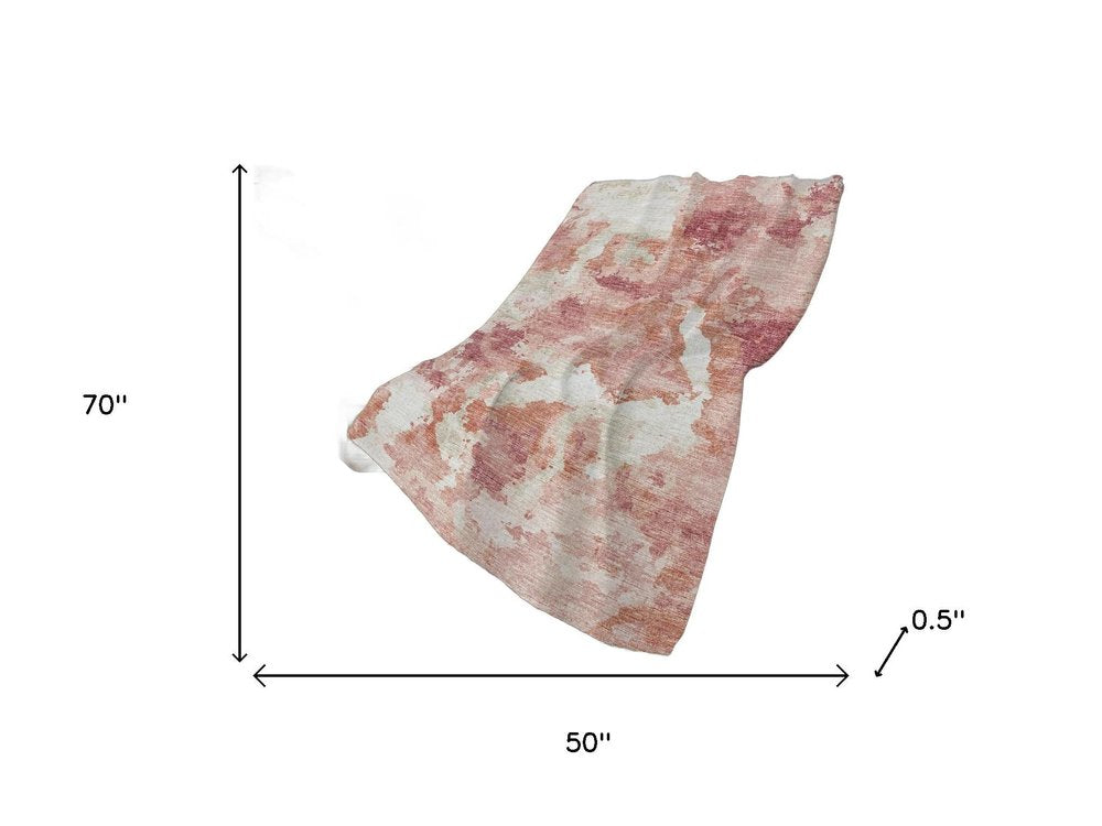 50" X 70" Pink And Ivory Abstract Plush Throw Blanket HomeRoots