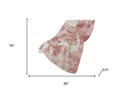 50" X 70" Pink And Ivory Abstract Plush Throw Blanket HomeRoots