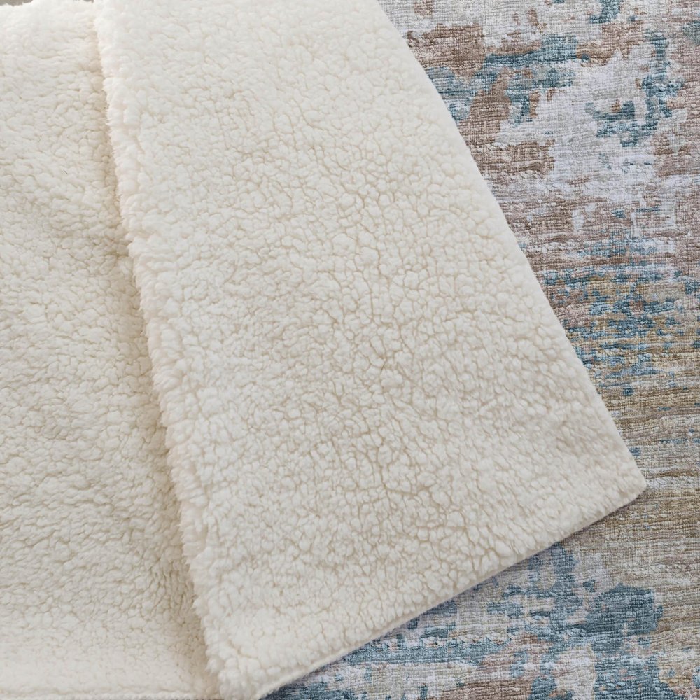 50" X 70" Teal Beige And Ivory Abstract Plush Throw Blanket HomeRoots