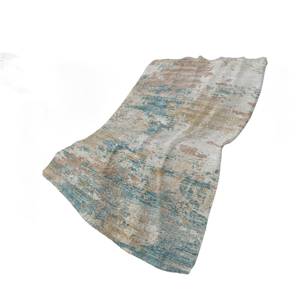 50" X 70" Teal Beige And Ivory Abstract Plush Throw Blanket HomeRoots