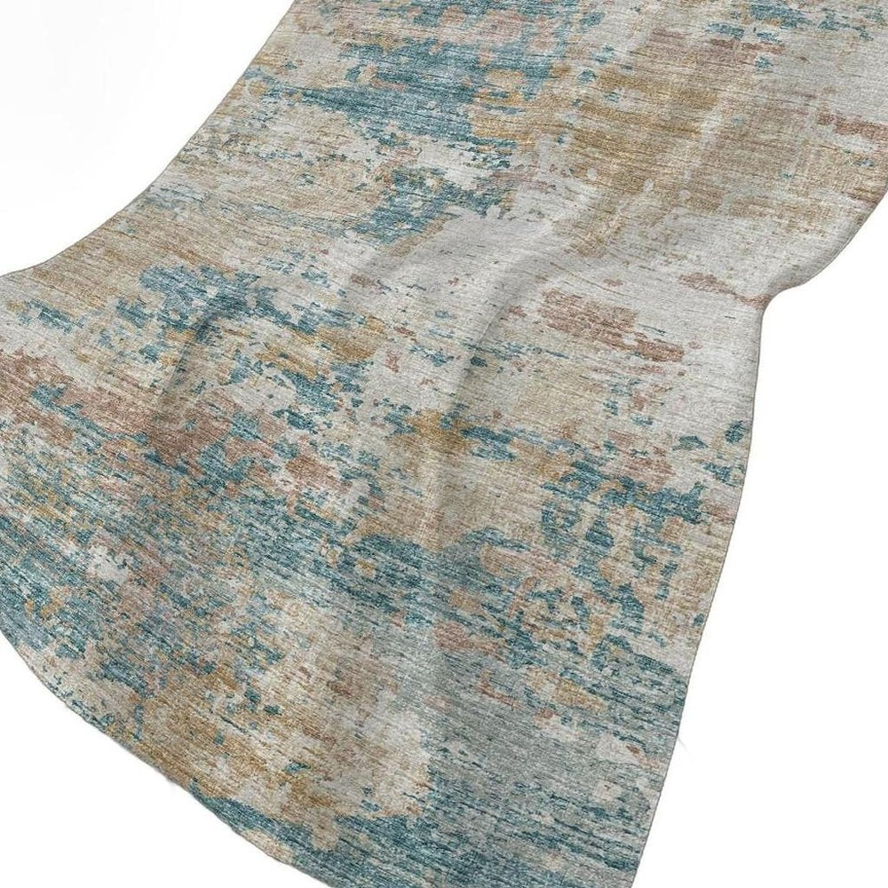 50" X 70" Teal Beige And Ivory Abstract Plush Throw Blanket HomeRoots