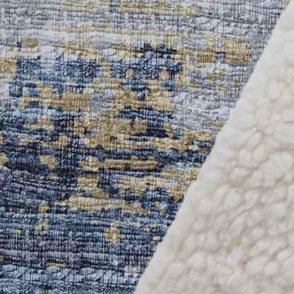50" X 70" Blue Gold And Ivory Abstract Polyester Woven Plush Throw Blanket HomeRoots