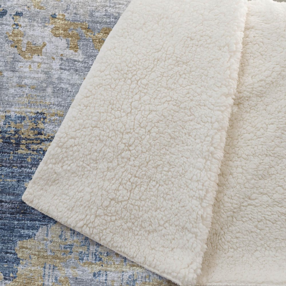 50" X 70" Blue Gold And Ivory Abstract Polyester Woven Plush Throw Blanket HomeRoots