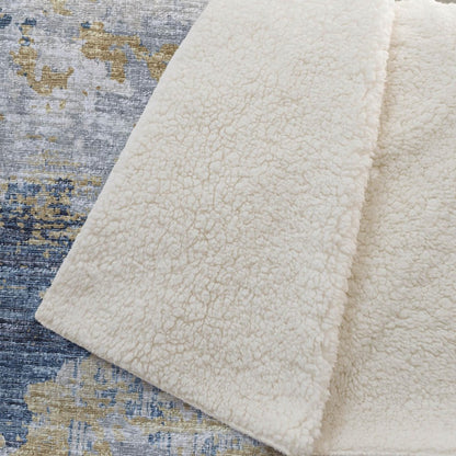 50" X 70" Blue Gold And Ivory Abstract Polyester Woven Plush Throw Blanket HomeRoots