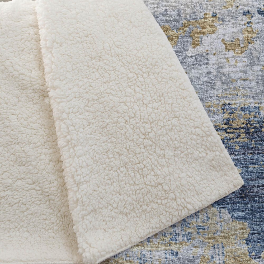 50" X 70" Blue Gold And Ivory Abstract Polyester Woven Plush Throw Blanket HomeRoots