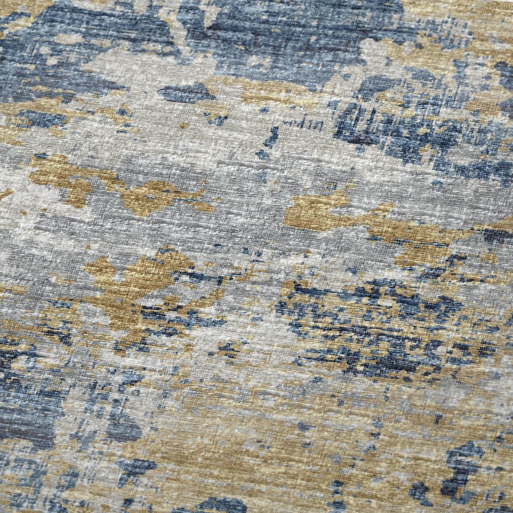 50" X 70" Blue Gold And Ivory Abstract Polyester Woven Plush Throw Blanket HomeRoots