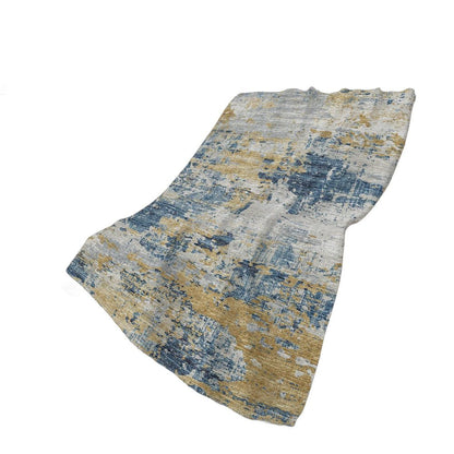 50" X 70" Blue Gold And Ivory Abstract Polyester Woven Plush Throw Blanket HomeRoots