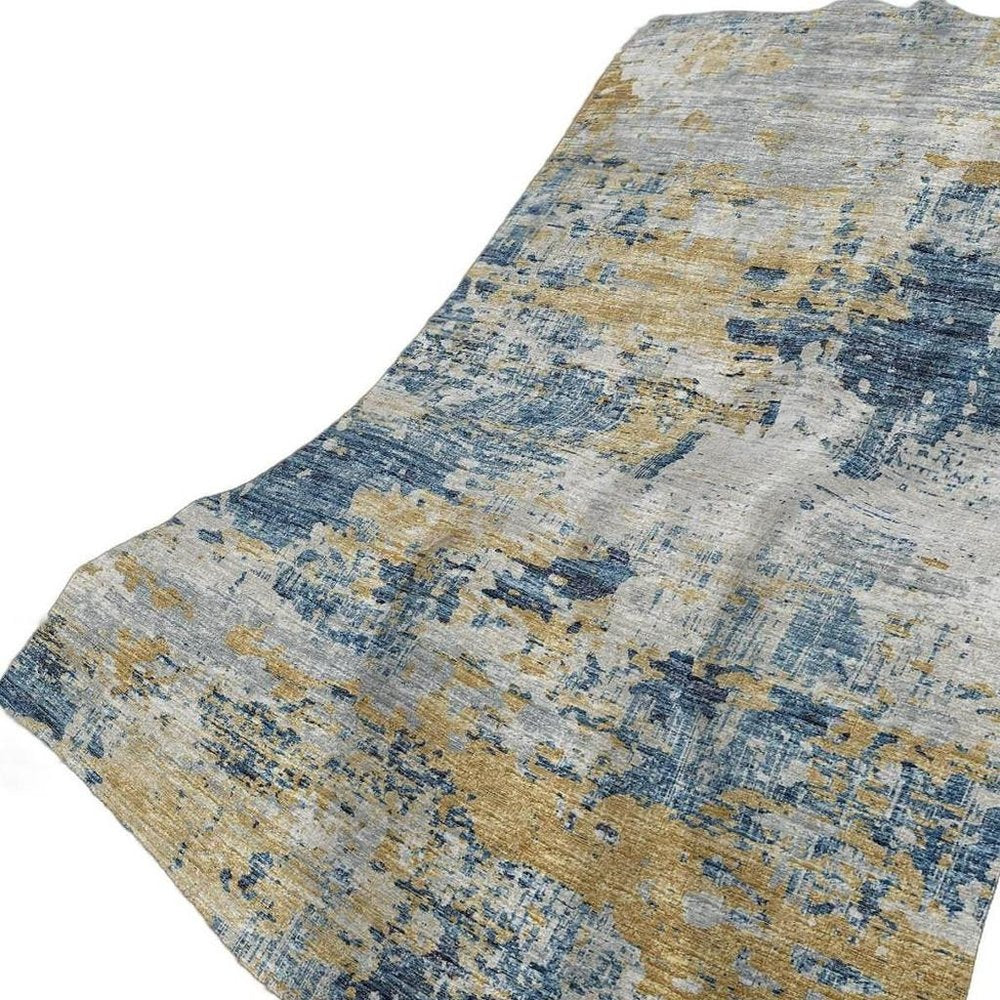 50" X 70" Blue Gold And Ivory Abstract Polyester Woven Plush Throw Blanket HomeRoots