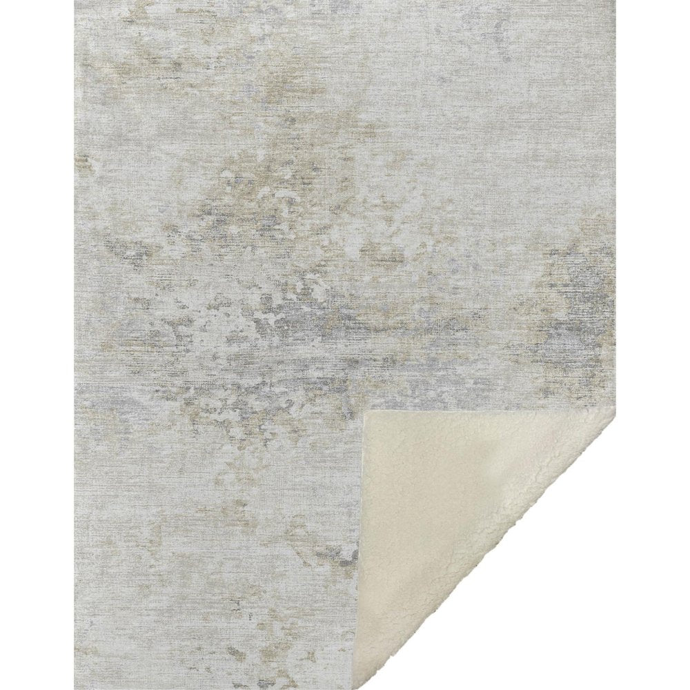 50" X 70" Ivory And Beige Abstract Microfiber Plush Throw Blanket HomeRoots
