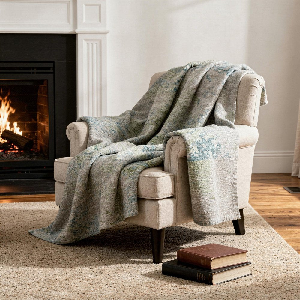 50" X 70" Green Teal And Beige Abstract Microfiber Plush Throw Blanket HomeRoots