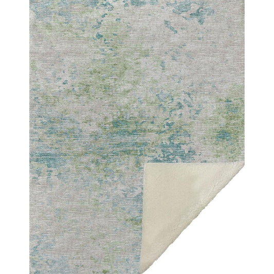 50" X 70" Green Teal And Beige Abstract Microfiber Plush Throw Blanket HomeRoots
