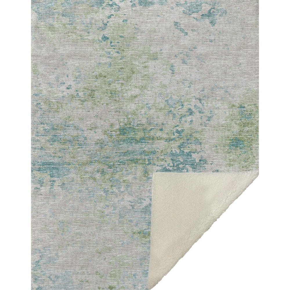 50" X 70" Green Teal And Beige Abstract Microfiber Plush Throw Blanket HomeRoots