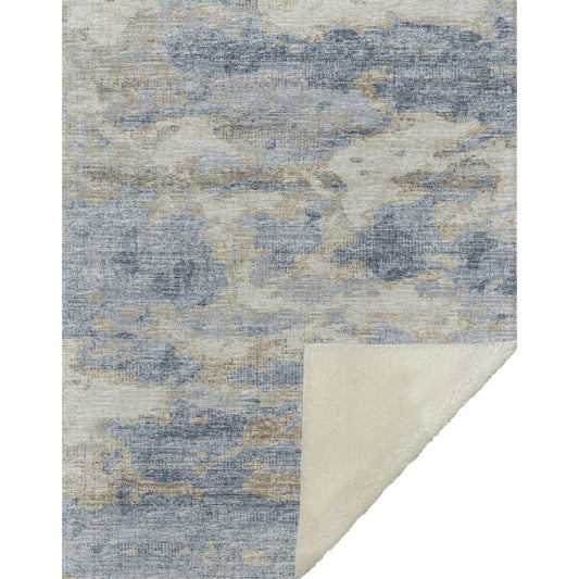 50" X 70" Blue Gold And Silver Abstract Microfiber Plush Throw Blanket HomeRoots