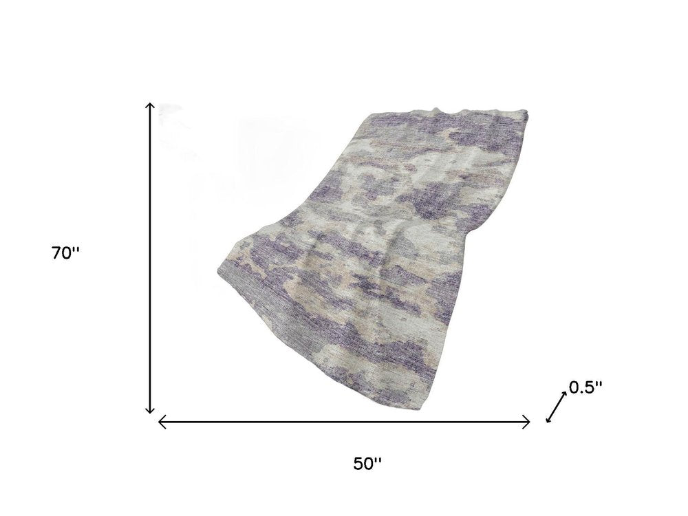 50" X 70" Purple Ivory And Gray Abstract Plush Throw Blanket HomeRoots