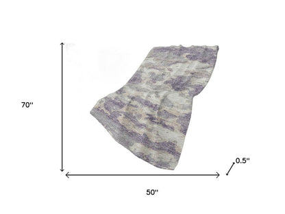 50" X 70" Purple Ivory And Gray Abstract Plush Throw Blanket HomeRoots