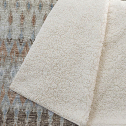 50" X 70" Chocolate Beige And Blue Geometric Plush Throw Blanket HomeRoots