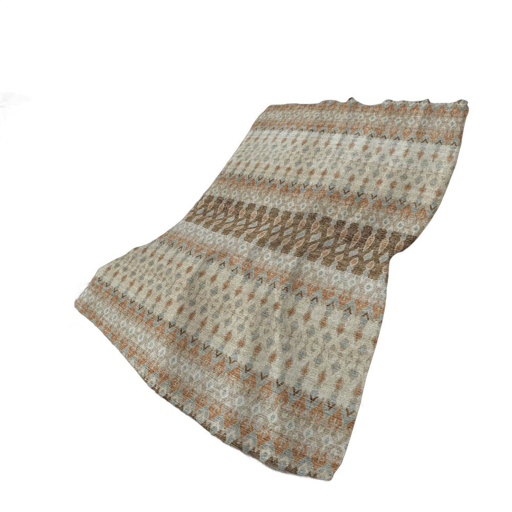 50" X 70" Chocolate Beige And Blue Geometric Plush Throw Blanket HomeRoots