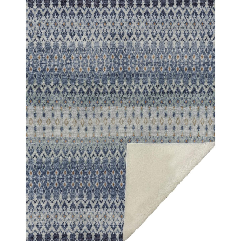 50" X 70" Blue And Orange Geometric Microfiber Plush Throw Blanket HomeRoots