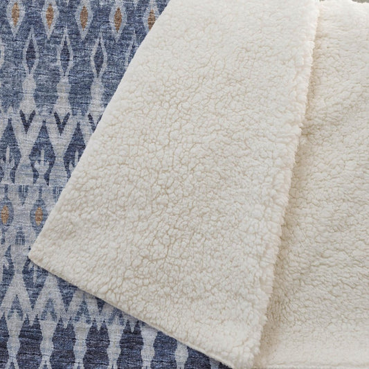 50" X 70" Blue And Orange Geometric Microfiber Plush Throw Blanket HomeRoots