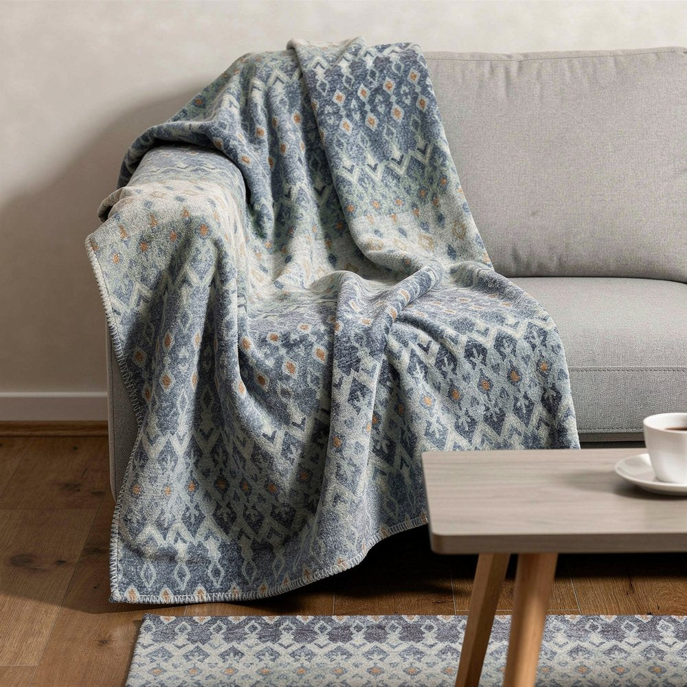 50" X 70" Blue And Orange Geometric Microfiber Plush Throw Blanket HomeRoots