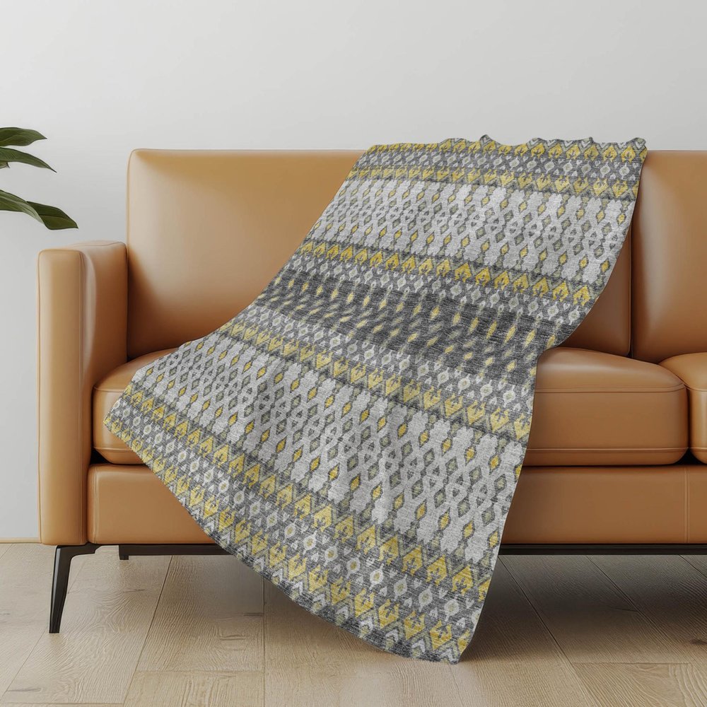 50" X 70" Gray And Gold Geometric Plush Throw Blanket HomeRoots