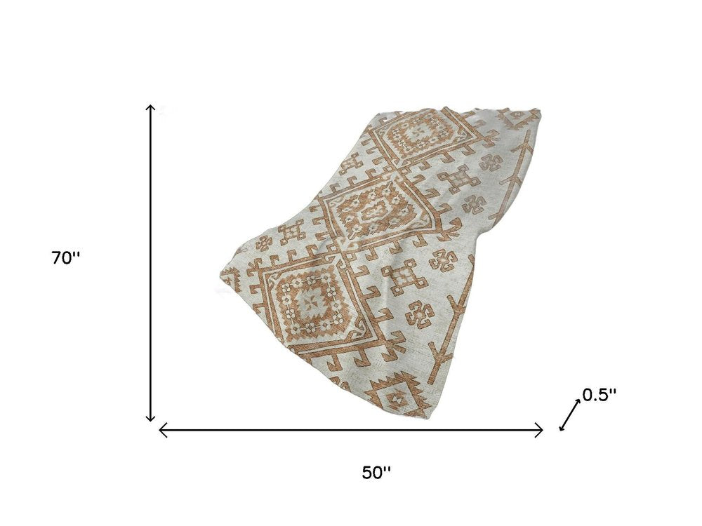 50" X 70" Beige And Chocolate Southwestern Polyester Woven Plush Throw Blanket HomeRoots