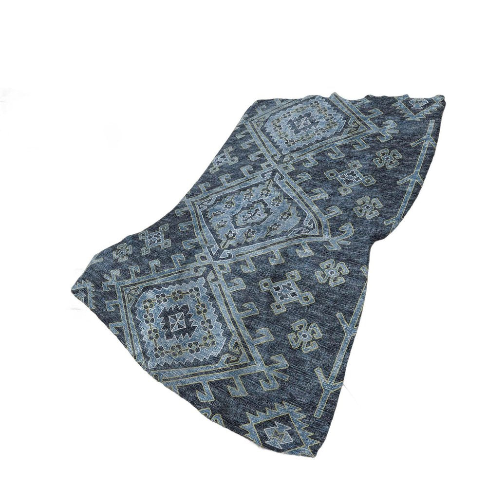 50" X 70" Blue And Teal Southwestern Polyester Woven Plush Throw Blanket HomeRoots