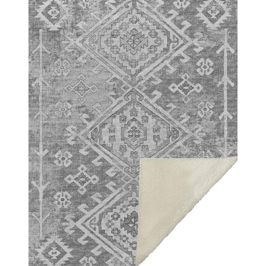 50" X 70" Pewter And Beige Southwestern Microfiber Plush Throw Blanket HomeRoots