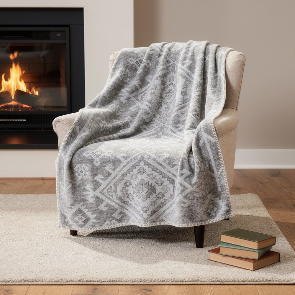 50" X 70" Pewter And Beige Southwestern Microfiber Plush Throw Blanket HomeRoots