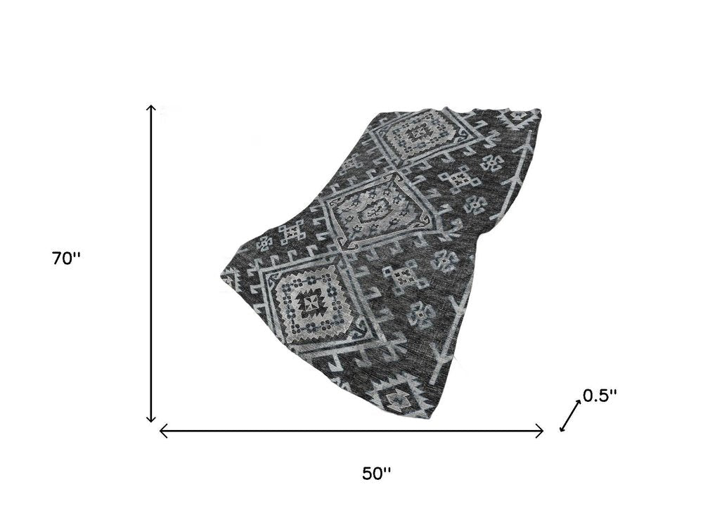 50" X 70" Charcoal And Gray Southwestern Polyester Woven Plush Throw Blanket HomeRoots