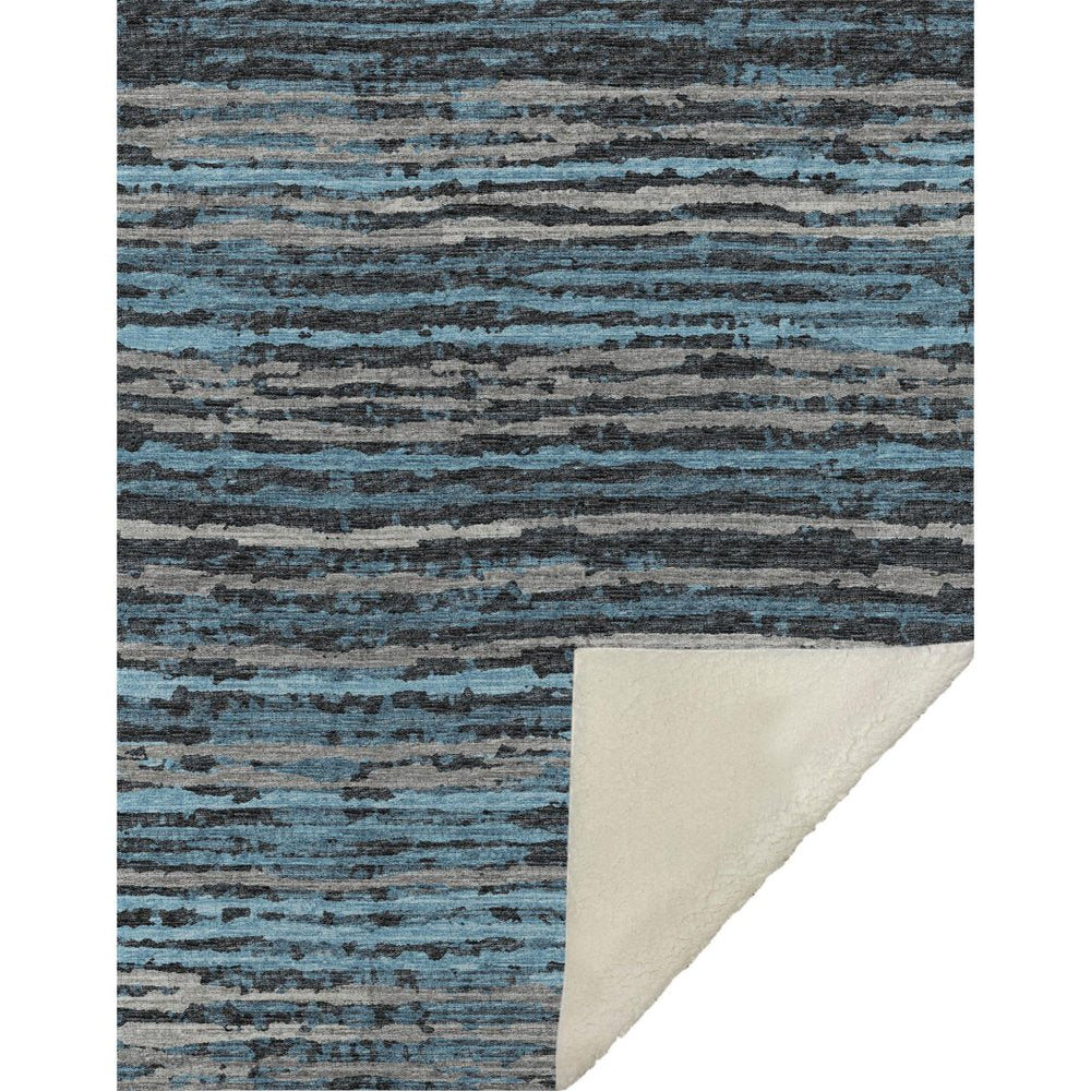 50" X 70" Blue And Charcoal Striped Microfiber Plush Throw Blanket HomeRoots