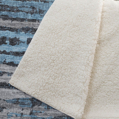 50" X 70" Blue And Charcoal Striped Microfiber Plush Throw Blanket HomeRoots