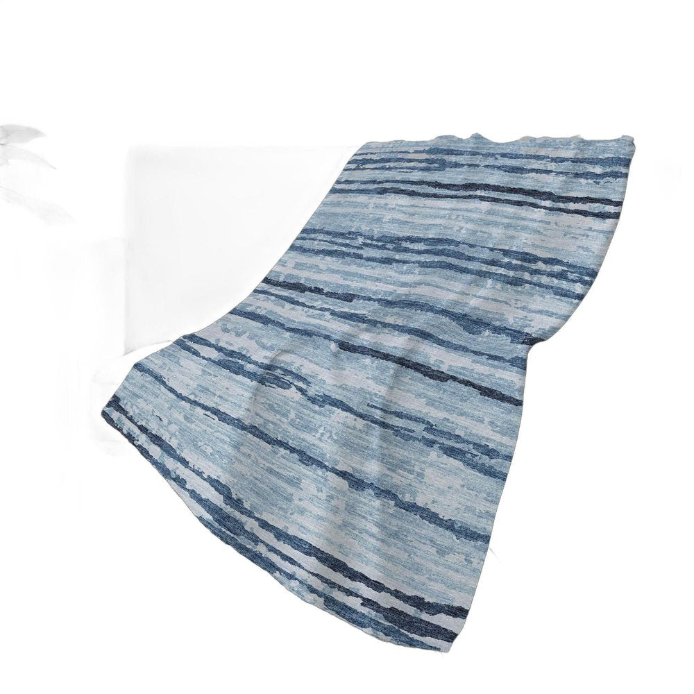 50" X 70" Blue And Ivory Striped Polyester Woven Plush Throw Blanket HomeRoots