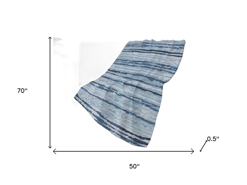 50" X 70" Blue And Ivory Striped Polyester Woven Plush Throw Blanket HomeRoots