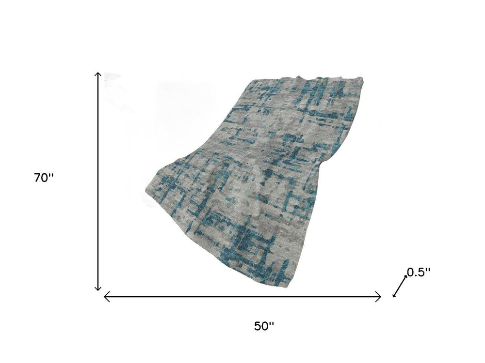 50" X 70" Gray And Blue Abstract Polyester Woven Plush Throw Blanket HomeRoots