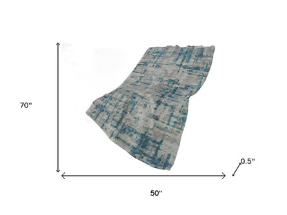 50" X 70" Gray And Blue Abstract Polyester Woven Plush Throw Blanket HomeRoots
