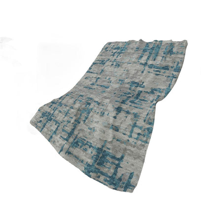 50" X 70" Gray And Blue Abstract Polyester Woven Plush Throw Blanket HomeRoots