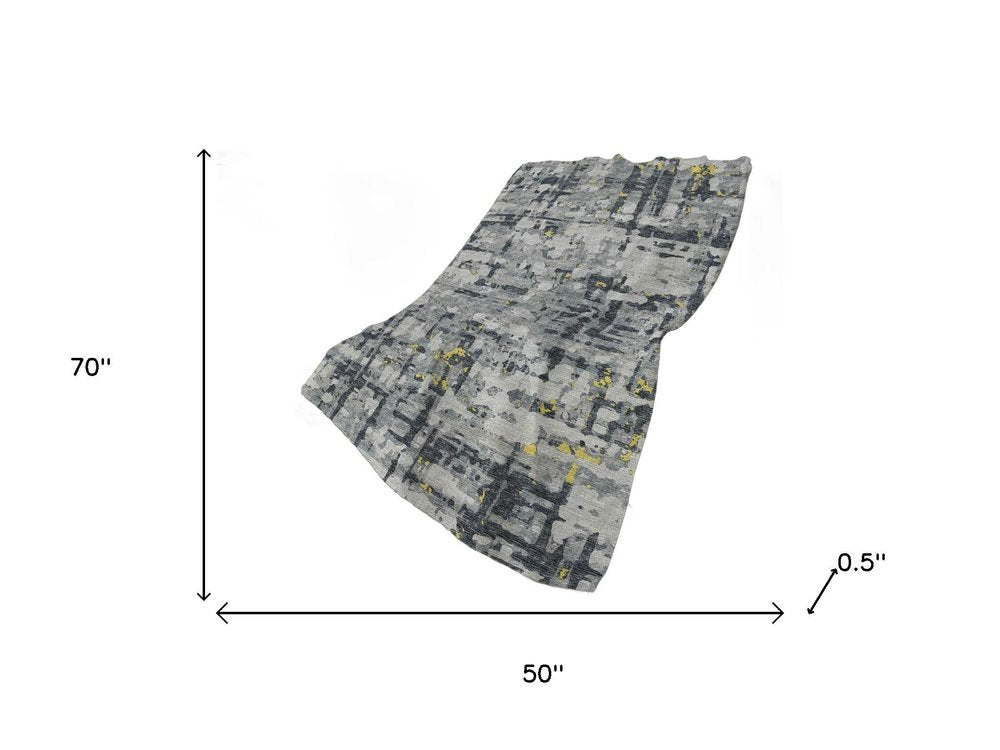 50" X 70" Gray And Gold Abstract Polyester Woven Plush Throw Blanket HomeRoots