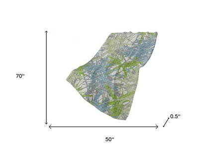 50" X 70" Green Teal And Gray Abstract Polyester Woven Plush Throw Blanket HomeRoots