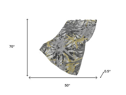 50" X 70" Gold And Gray Abstract Polyester Woven Plush Throw Blanket HomeRoots