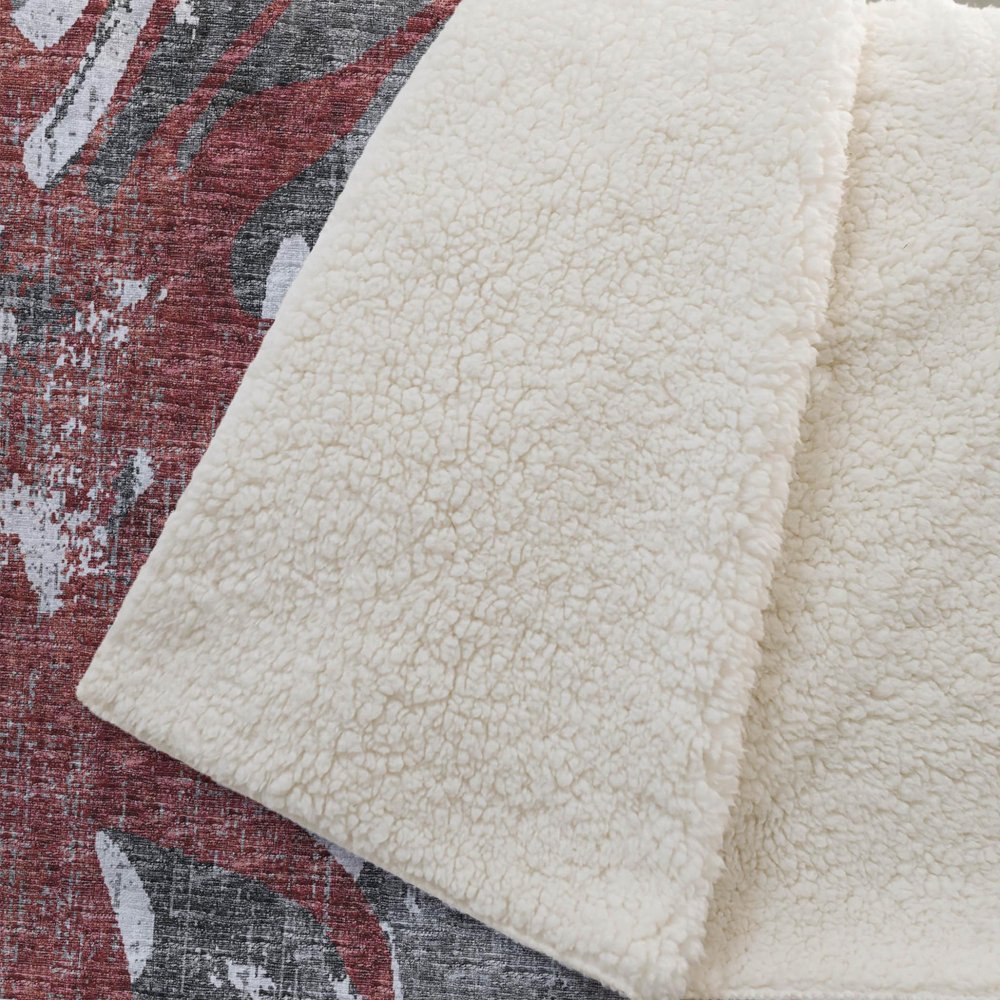 50" X 70" Red And Gray Abstract Polyester Woven Plush Throw Blanket HomeRoots
