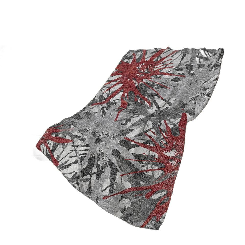 50" X 70" Red And Gray Abstract Polyester Woven Plush Throw Blanket HomeRoots