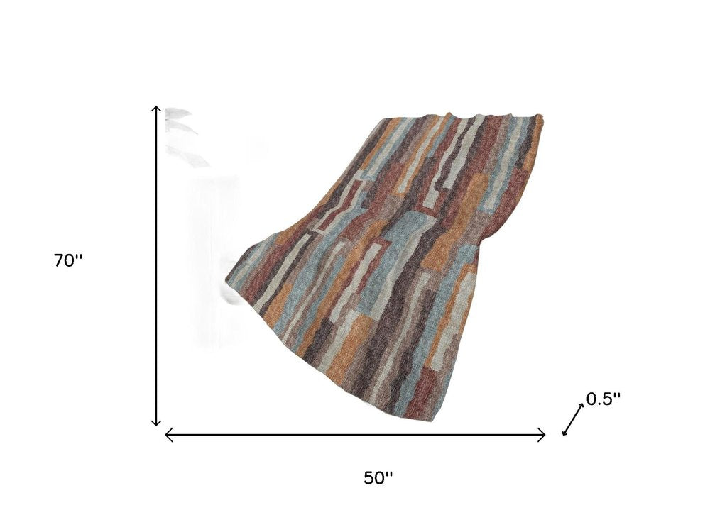 50" X 70" Rust Blue And Beige Abstract Polyester Woven Plush Throw Blanket HomeRoots