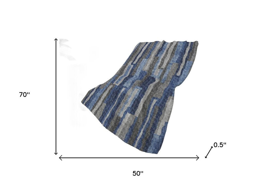 50" X 70" Blue And Gray Abstract Polyester Woven Plush Throw Blanket HomeRoots