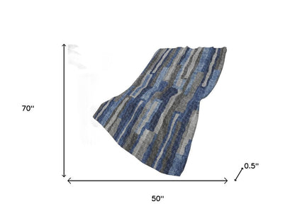 50" X 70" Blue And Gray Abstract Polyester Woven Plush Throw Blanket HomeRoots