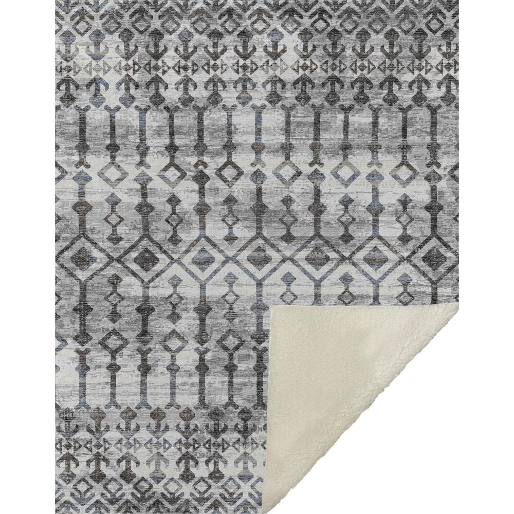 50" X 70" Charcoal And Gray Geometric Microfiber Plush Throw Blanket HomeRoots