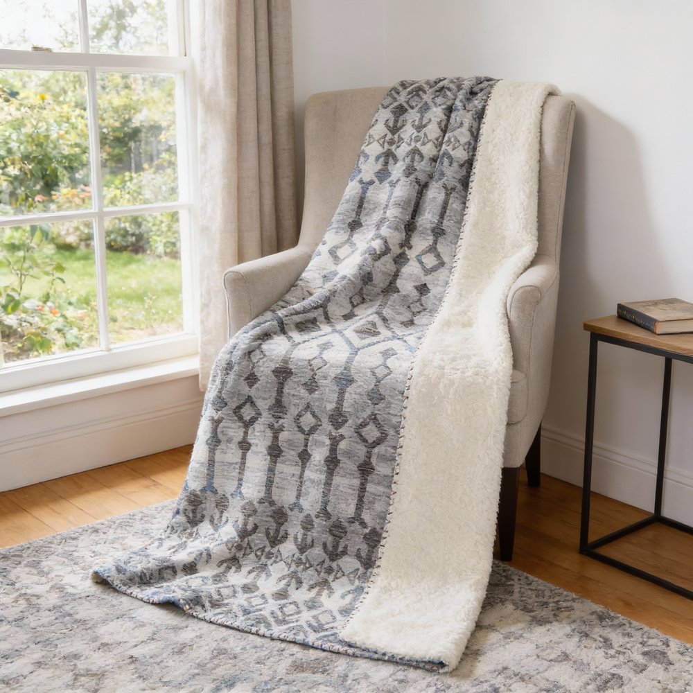 50" X 70" Charcoal And Gray Geometric Microfiber Plush Throw Blanket HomeRoots