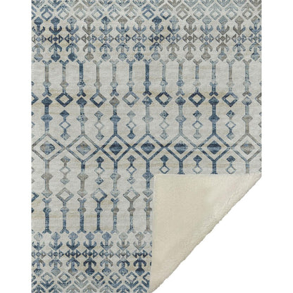 50" X 70" Ivory And Teal Geometric Microfiber Plush Throw Blanket HomeRoots